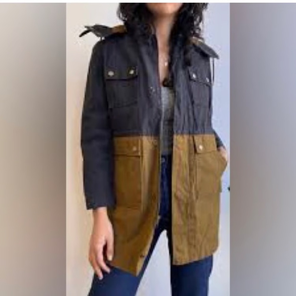 J.Crew Color Block Waxed Cotton‎ Field Jacket Size XS Detachable hoodie women’s - Picture 12 of 14
